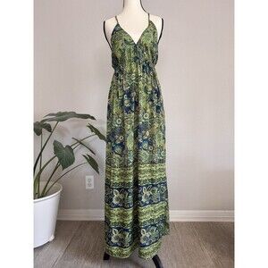 Karma Highway Women's Green Maxi Dress Floral Dress Boho Sundress Paisley Tassel